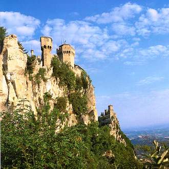 Pictured is a view from the peaks of Monte Titano in San Marino's capital city (also known as San Marino). 